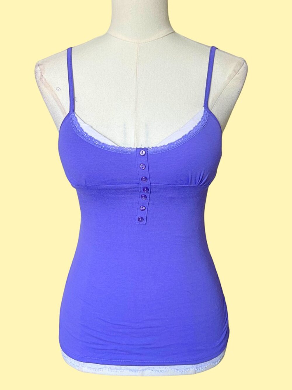 Y2K One Step Up Purple Henley Lace Trim Cami